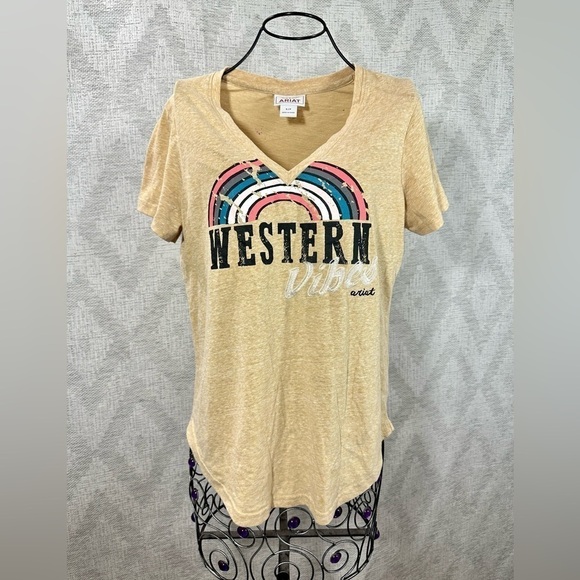 Ariat Western Vibes v neck t shirt size S - Picture 2 of 7